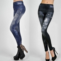 Casual Style Printed Leggings with Butterfly Design, Slim Fit and High Waist