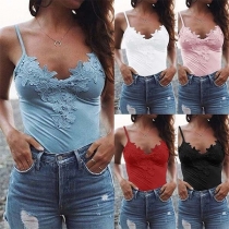 Sexy Backless V-neck Lace Spliced Sling Top