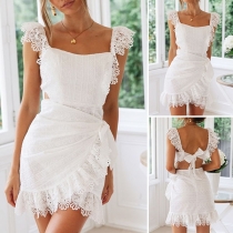 Sexy Backless Lace Spliced Slim Fit Sling Dress