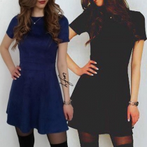 Elegant Solid Color Short Sleeve Round Neck A-line Dress