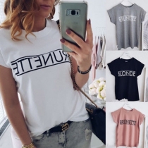 Casual Style Letters Printed Short Sleeve Round Neck T-shirt 