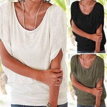 Simple Style Short Sleeve Round Neck Solid Color T-shirt 