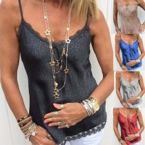 Sexy Backless V-neck Lace Spliced Leopard Print Cami Top 