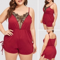 Sexy Backless Lace Spliced V-neck Sling Romper 