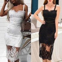 Sexy Backless Embroidered Spliced Slim Fit Sling Dress