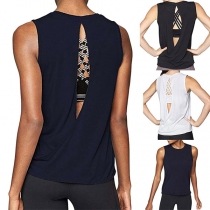 Fashion Solid Color Sleeveless Round Neck Back-slit Top 