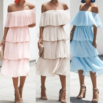 Sexy Off-shoulder Solid Color Cake Dress