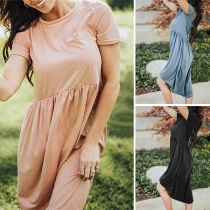 Simple Style Short Sleeve Round Neck Solid Color Dress