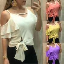 Sexy Off-shoulder Short Sleeve Lace-up Hem Sling Top 