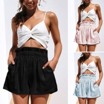 Fashion Solid Color High Waist Wide-leg Shorts 