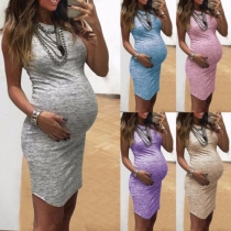 Simple Style Sleeveless Round Neck Slim Fit Maternity Dress