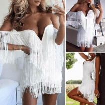 Sexy Off-shoulder V-neck Slim Fit Tassel Party Dress
