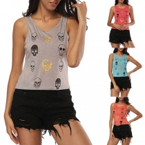 Chic Style Skull Head High-low Hem Printed Tank Top 