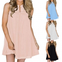 Fashion Sleeveless V-neck Lace Spliced Loose Dress