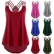 Sexy Backless High-low Hem Solid Color Sling Top 