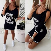 Sexy Off-shoulder 3/4 Sleeve Letters Printed Dress