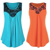 Simple Style Sleeveless Round Neck Lace Spliced Dress