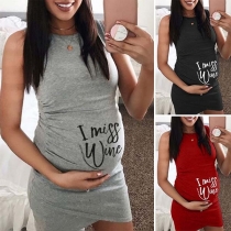 Fashion Letters Printed Sleeveless Round Neck Maternity Dress