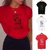 Fashion Cactus Printed Short Sleeve Round Neck T-shirt 