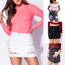 Fashion High Waist Slim Fit Ripped Denim Skirt(It falls small)