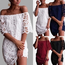 Sexy Off-shoulder Boat Neck Short Sleeve Lace Dress