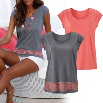 Fashion Sleeveless Round Neck Printed T-shirt 