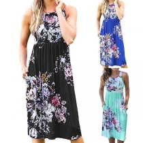 Fashion Sleeveless Round Neck Printed Dress