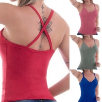 Sexy Backless V-neck Solid Color Slim Fit Sling Top