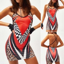 Sexy Backless Slim Fit Printed Sling Dress