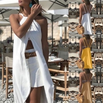Sexy Backless Irregular Hem Solid Color Sling Top 