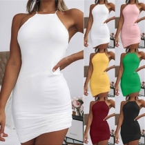 Sexy Backless Solid Color Slim Fit Sling Dress