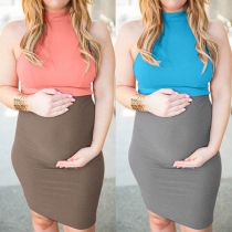 Fashion Contrast Color Sleeveless Mock Neck Maternity Dress