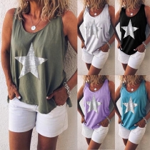 Fashion Star Printed Sleeveless Round Neck T-shirt