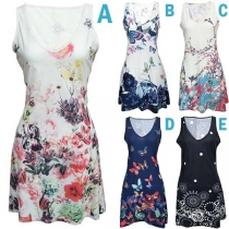 Fashion Sleeveless V-neck Printed Dress