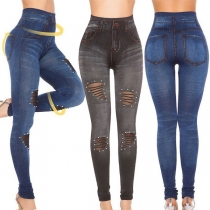 Sexiga Hollow Out Ripped High Waist Slim Fit Leggings