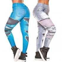 Mode Leggings im hohen Bund mit schlanker Passform und Print