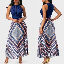 Fashion Sleeveless Round Neck Printed Spliced Hem Dress