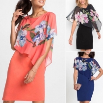 Fashion Printed Spliced Slim Fit Dress