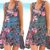 Fashion Sleeveless Round Neck Printed Dress