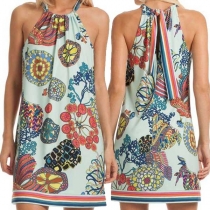 Ethnic Style Off-shoulder Printed Halter Parent-child Dress