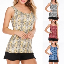 Fashion Serpentine Printed Round Neck Slim Fit Tank Top
