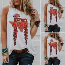 Fashion Sleeveless Round Neck Printed Tank Top 