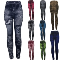 Högmidjade mönstrade stretchleggings med stil