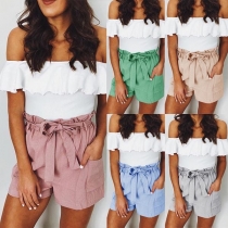 Fashion Solid Color High Waist Wide-leg Shorts 