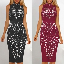 OL Style Sleeveless Mock Neck Slim Fit Ripped Dress