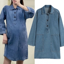 Fashion Short Sleeve V-neck Denim Dress for Pregnant Women
