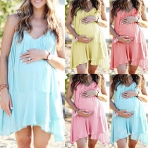 Sexy Backless V-neck Solid Color Sling Maternity Dress