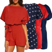 Fashion Dolman Sleeve Round Neck High Waist Romper 
