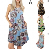 Fashion Sleeveless Round Neck Printed Loose Dress
