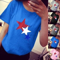 Fashion Pentagram Printed Short Sleeve Round Neck T-shirt 